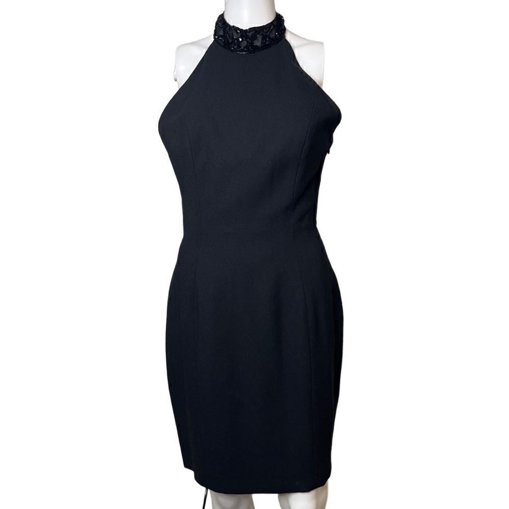 A.J. BARI High Neck Sequin Formal Mini Dress Black Size 2
